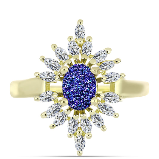 Inel din Argint 925 Placat cu Aur ( 3.43 grame ) cu Drusă Violet și Zircon Alb 1.79 Carate