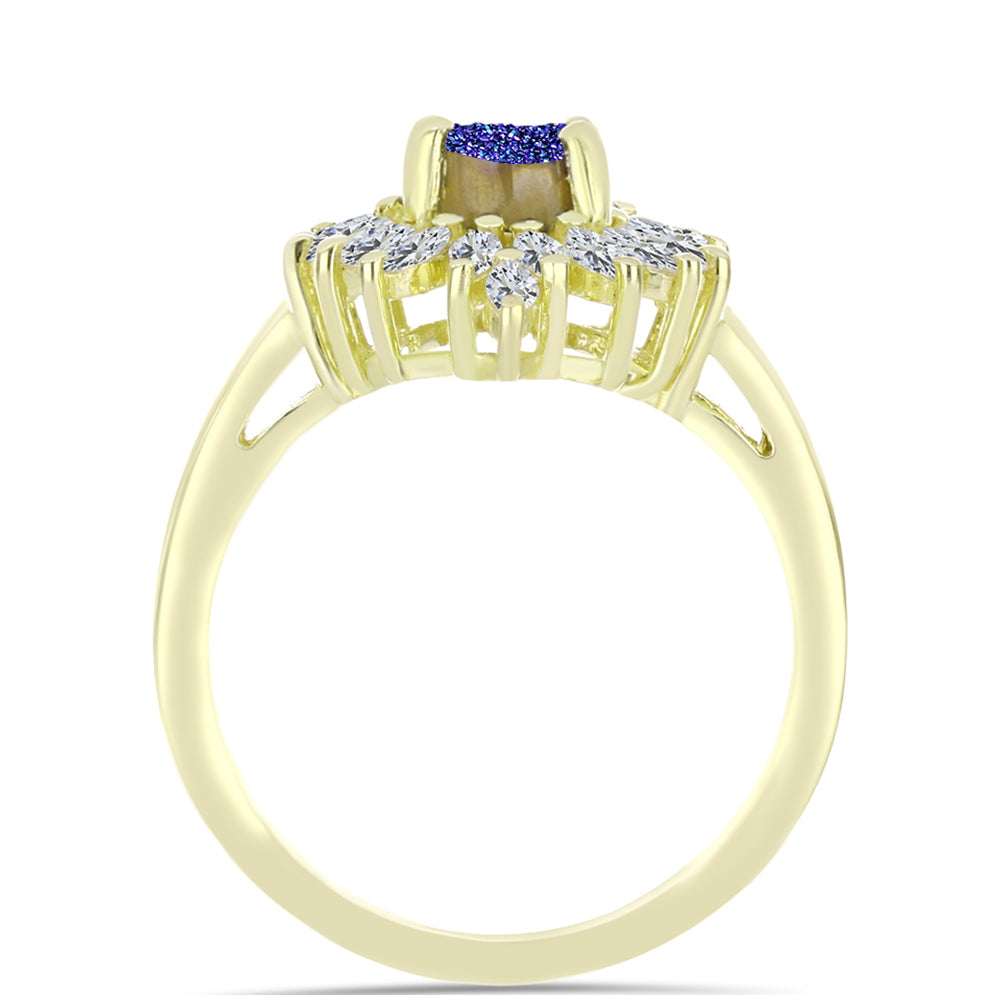 Inel din Argint 925 Placat cu Aur ( 3.43 grame ) cu Drusă Violet și Zircon Alb 1.79 Carate
