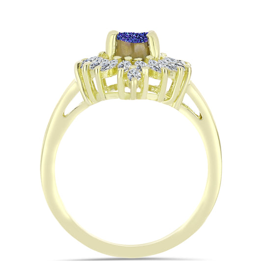 Inel din Argint 925 Placat cu Aur ( 3.43 grame ) cu Drusă Violet și Zircon Alb 1.79 Carate