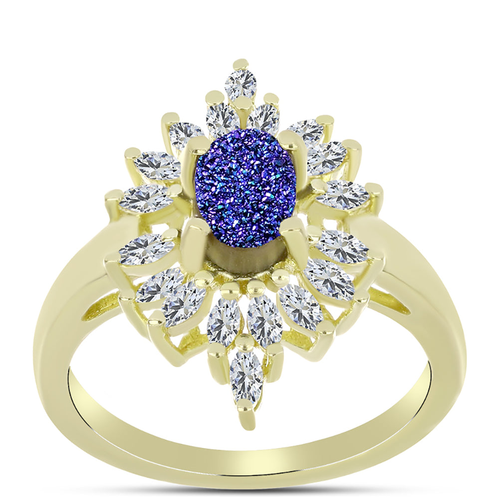 Inel din Argint 925 Placat cu Aur ( 3.43 grame ) cu Drusă Violet și Zircon Alb 1.79 Carate