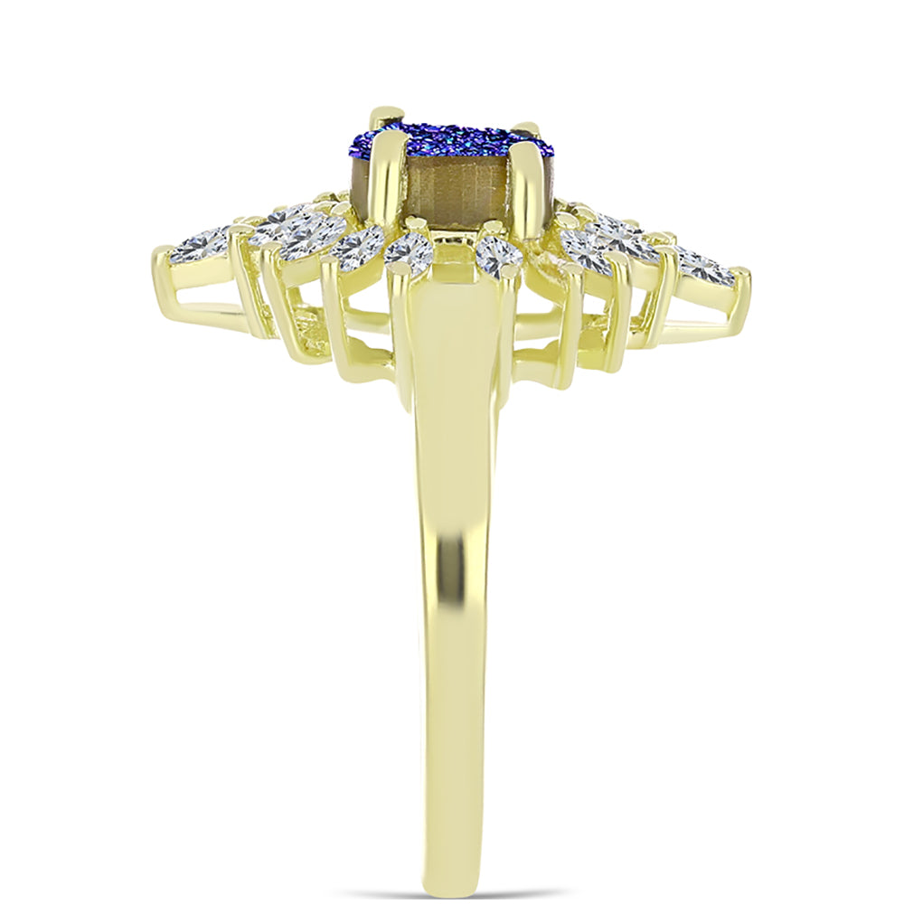 Inel din Argint 925 Placat cu Aur ( 3.43 grame ) cu Drusă Violet și Zircon Alb 1.79 Carate