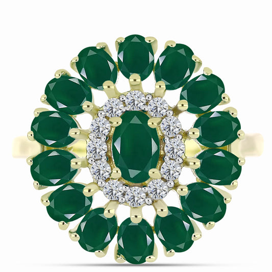 Inel din Argint 925 Placat cu Aur ( 3.89 grame ) cu Agat Verde 2.58 Carate