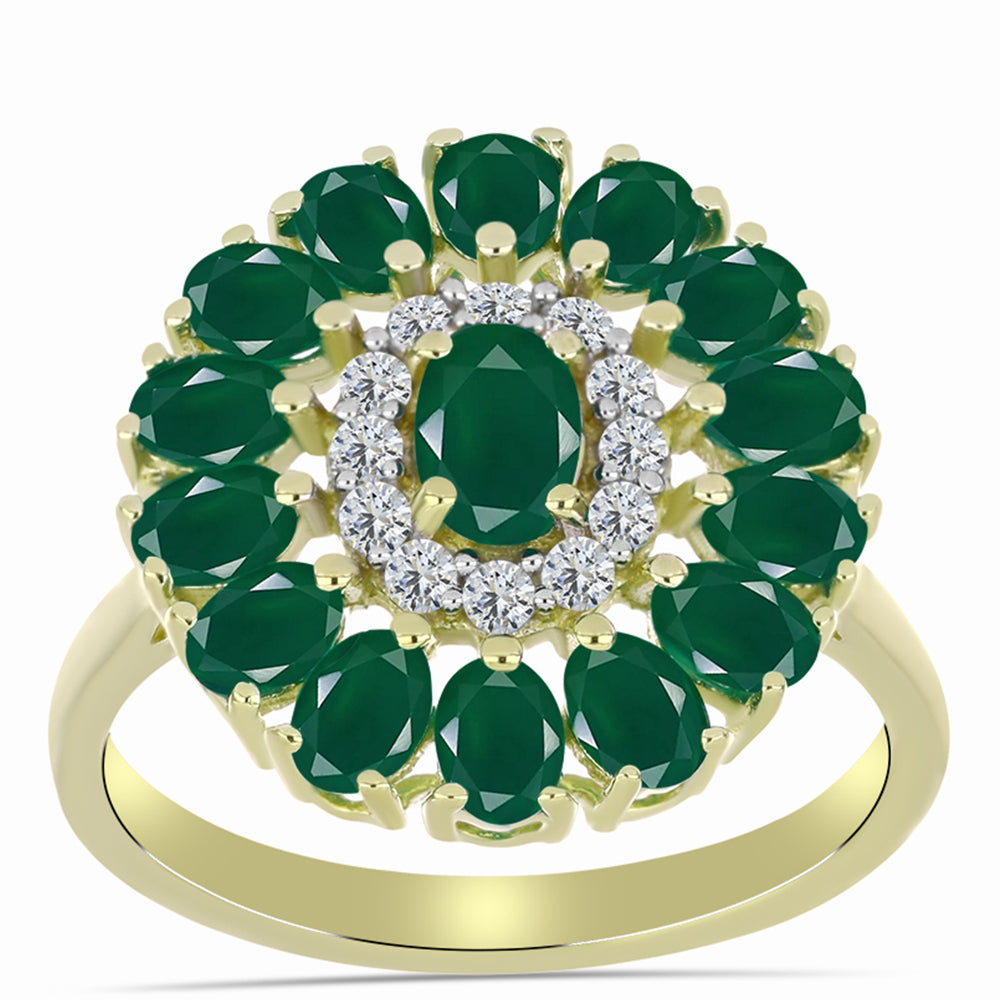 Inel din Argint 925 Placat cu Aur ( 3.89 grame ) cu Agat Verde 2.58 Carate 3 