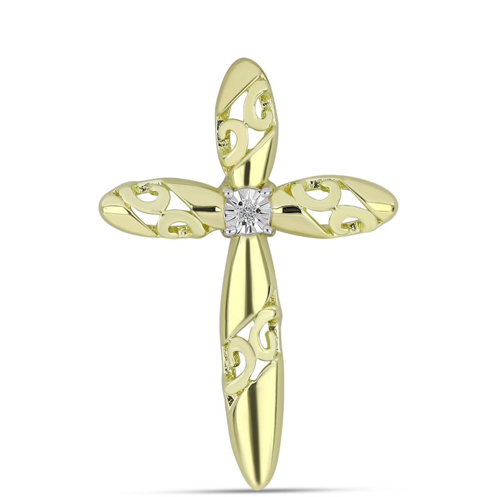 Cruce Pandantiv din Argint 925 Placat cu Aur ( 2.62 grame ) cu Diamant Alb 0.01 Carate 1 