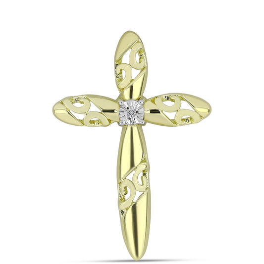 Cruce Pandantiv din Argint 925 Placat cu Aur ( 2.62 grame ) cu Diamant Alb 0.01 Carate