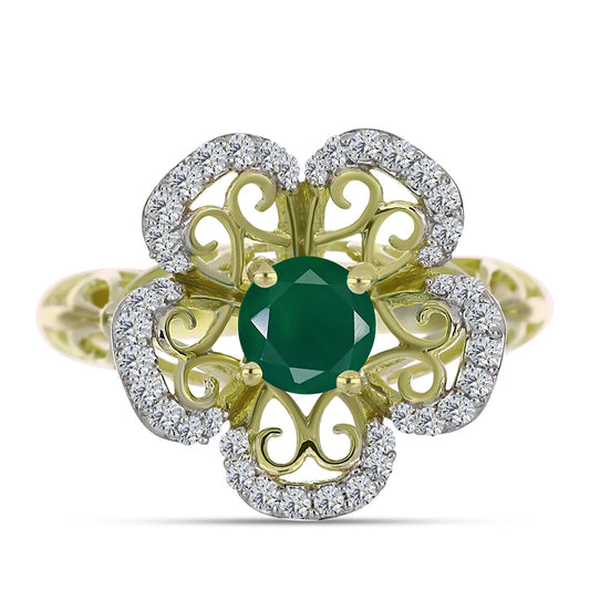 Inel din Argint 925 Placat cu Aur ( 4.26 grame ) cu Agat Verde și Topaz Alb 1.2 Carate