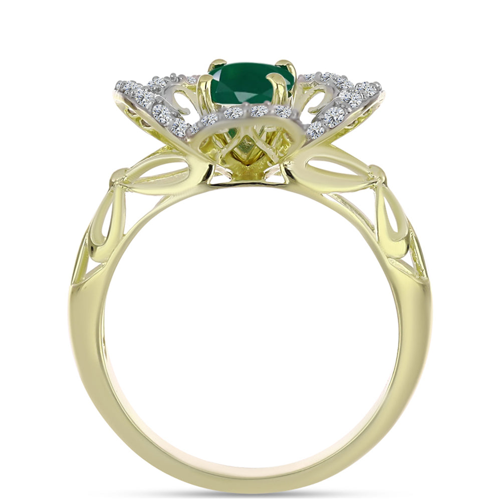 Inel din Argint 925 Placat cu Aur ( 4.26 grame ) cu Agat Verde și Topaz Alb 1.2 Carate 2 