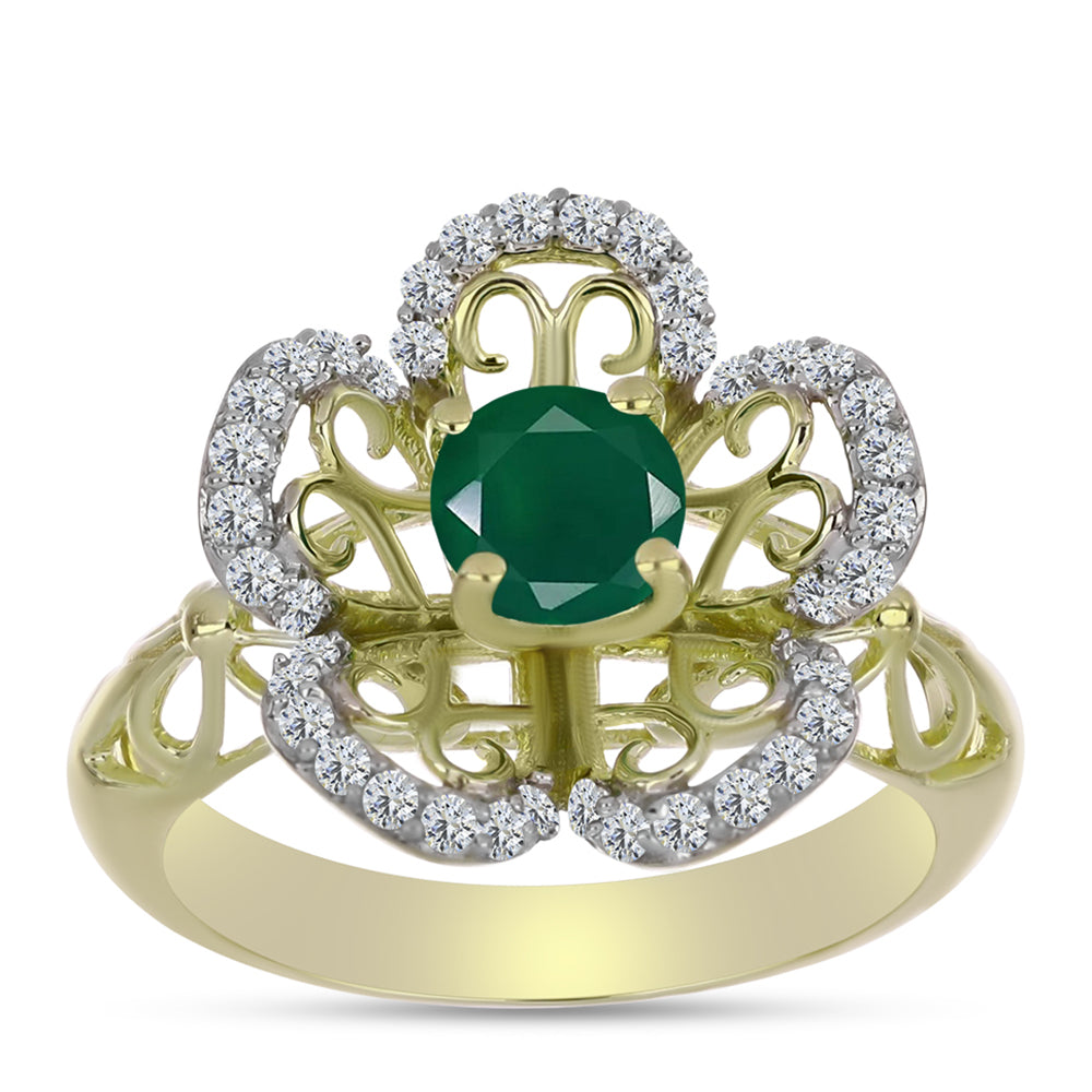 Inel din Argint 925 Placat cu Aur ( 4.26 grame ) cu Agat Verde și Topaz Alb 1.2 Carate 7 