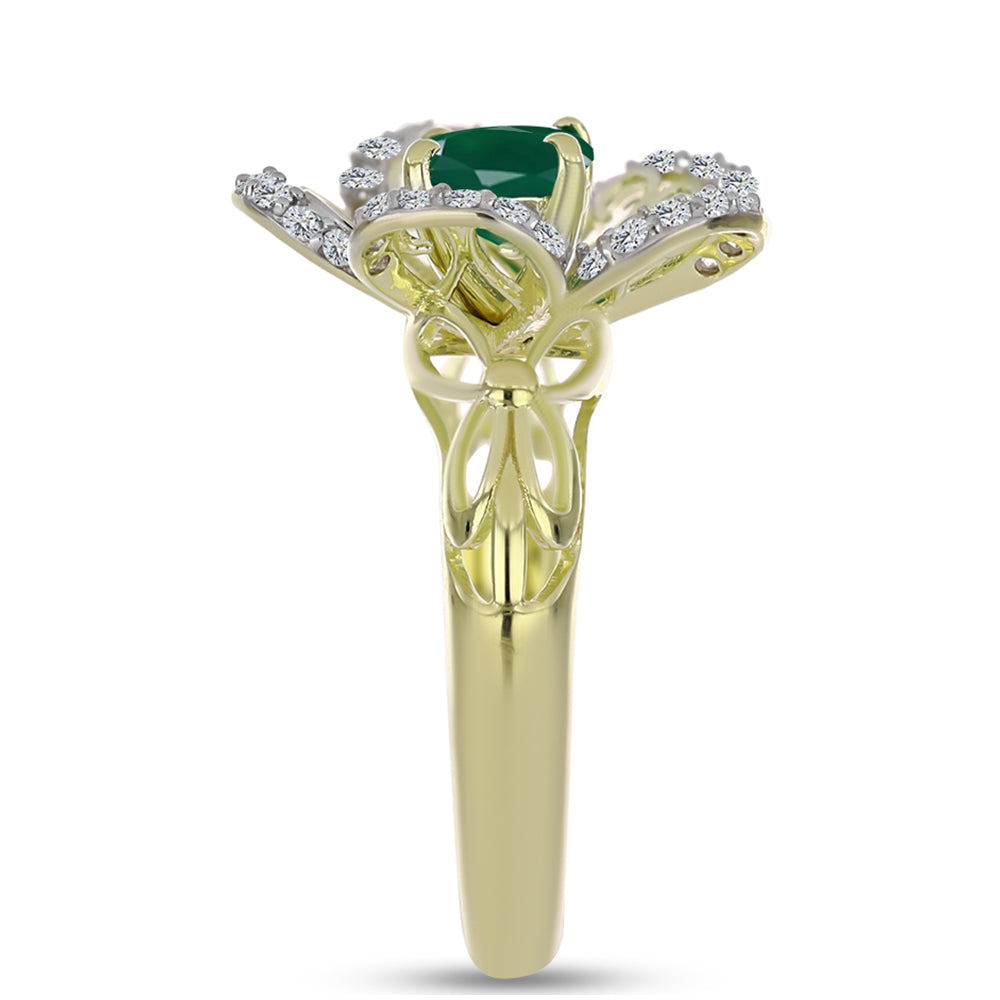 Inel din Argint 925 Placat cu Aur ( 4.26 grame ) cu Agat Verde și Topaz Alb 1.2 Carate 4 