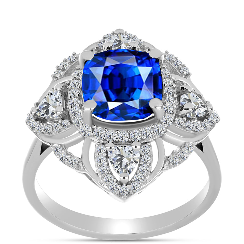 Inel din Argint 925 ( 3.65 grame ) cu Safir Albastru Australian și Topaz Alb 4.18 Carate