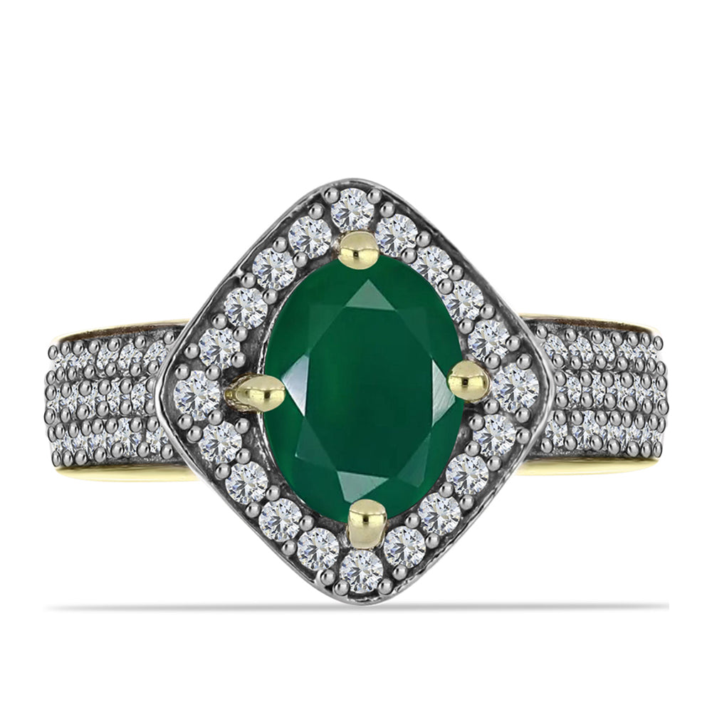 Inel din Argint 925 Placat cu Aur ( 3.59 grame ) cu Agat Verde și Topaz Alb 1.86 Carate 1 