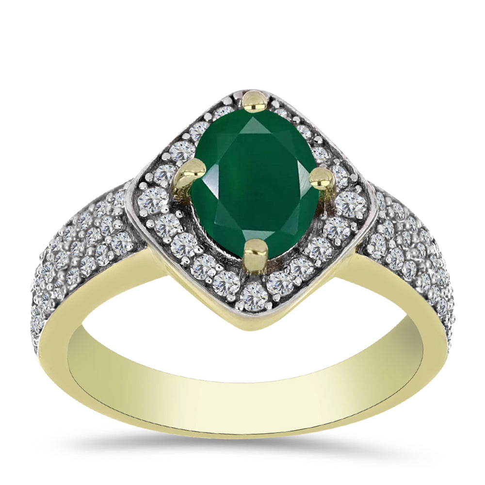 Inel din Argint 925 Placat cu Aur ( 3.59 grame ) cu Agat Verde și Topaz Alb 1.86 Carate