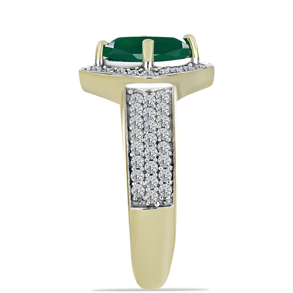 Inel din Argint 925 Placat cu Aur ( 3.59 grame ) cu Agat Verde și Topaz Alb 1.86 Carate 4 