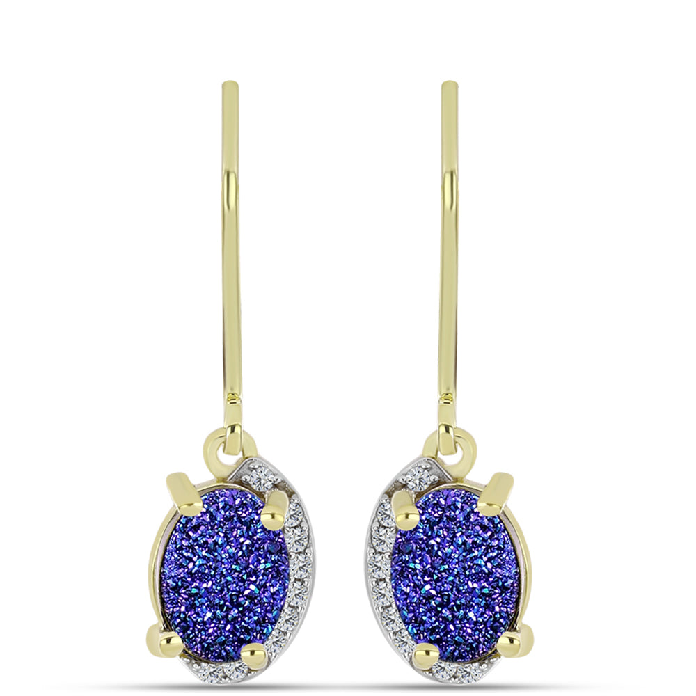 Cercei din Argint 925 Placat cu Aur ( 2.18 grame ) cu Drusă Violet și Topaz Alb 2.52 Carate 3 