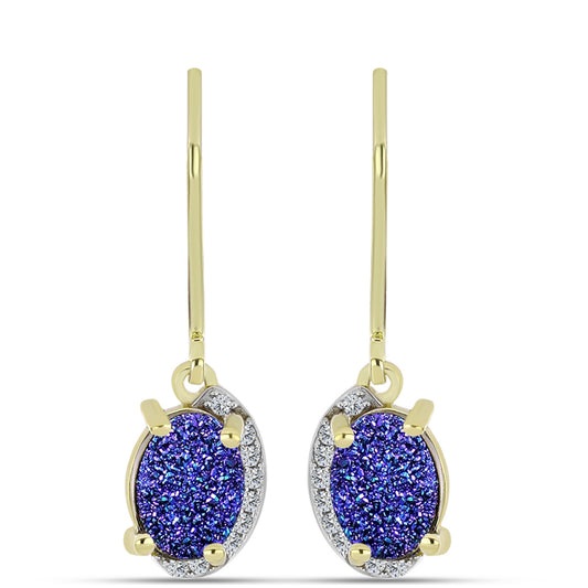 Cercei din Argint 925 Placat cu Aur ( 2.18 grame ) cu Drusă Violet și Topaz Alb 2.52 Carate