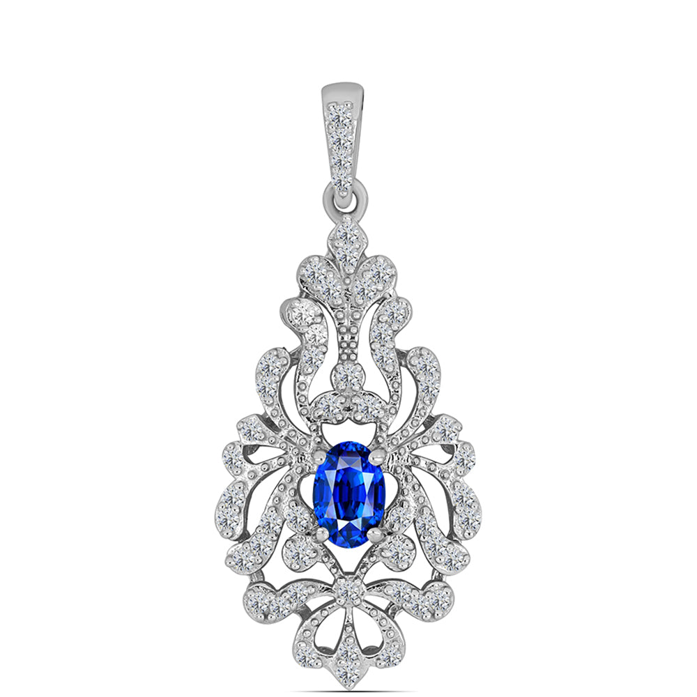 Pandantiv din Argint 925 ( 2.59 grame ) cu Safir Albastru Australian și Topaz Alb 1.04 Carate