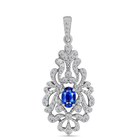 Pandantiv din Argint 925 ( 2.59 grame ) cu Safir Albastru Australian și Topaz Alb 1.04 Carate