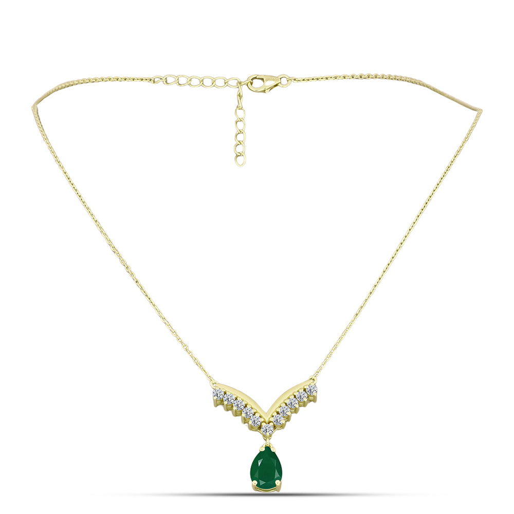 Colier din Argint 925 Placat cu Aur ( 4.87 grame ) cu Agat Verde și Topaz Alb 2.65 Carate