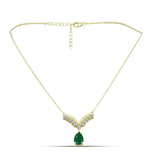 Colier din Argint 925 Placat cu Aur ( 4.87 grame ) cu Agat Verde și Topaz Alb 2.65 Carate