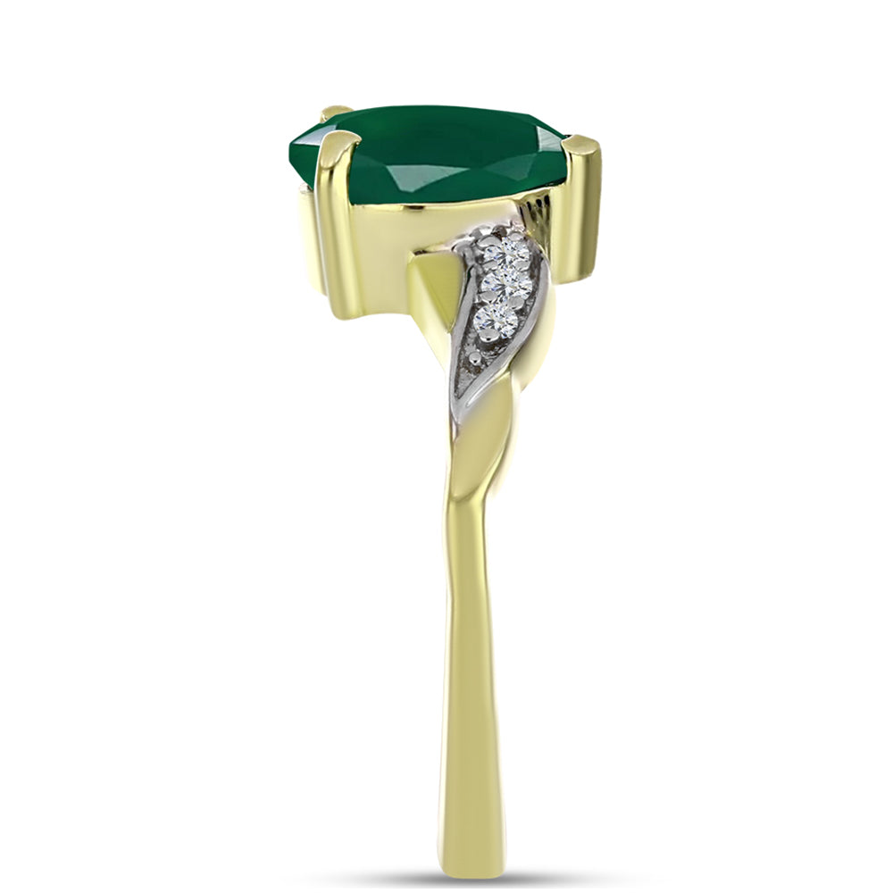 Inel din Argint 925 Placat cu Aur ( 2.32 grame ) cu Agat Verde și Topaz Alb 1.58 Carate