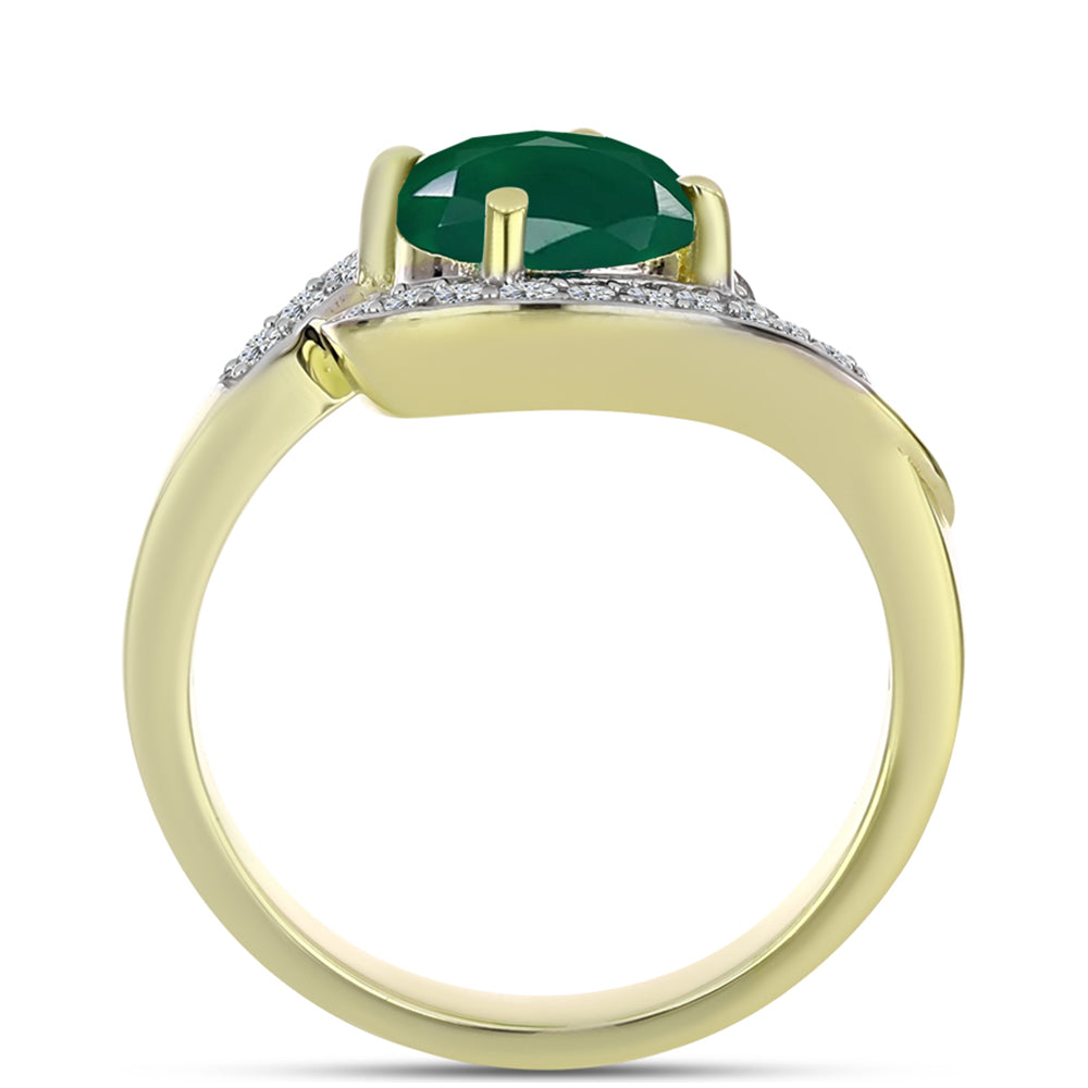 Inel din Argint 925 Placat cu Aur ( 3.8 grame ) cu Agat Verde și Topaz Alb 2.09 Carate 2 