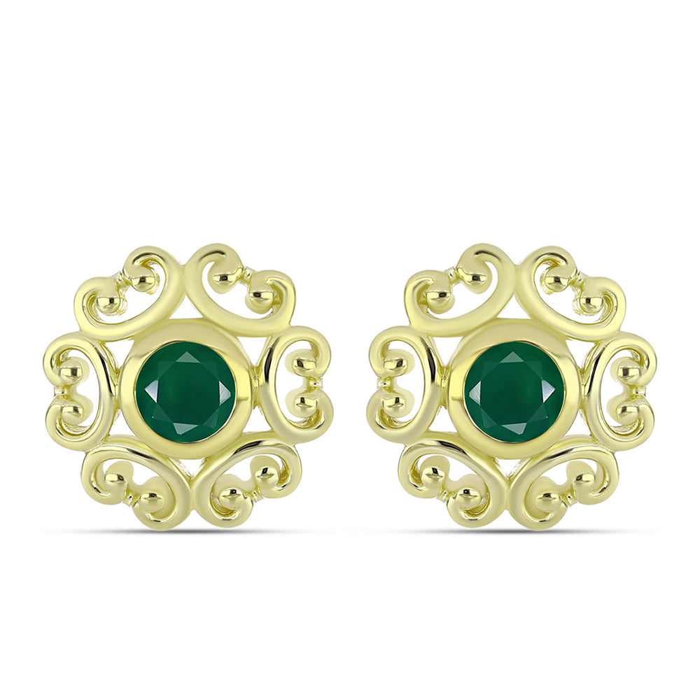 Cercei din Argint 925 Placat cu Aur ( 5.35 grame ) cu Agat Verde 0.87 Carate