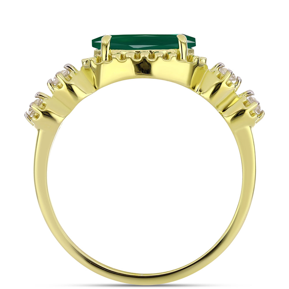 Inel din Argint 925 Placat cu Aur ( 2.85 grame ) cu Agat Verde și Topaz Alb 0.99 Carate 2 