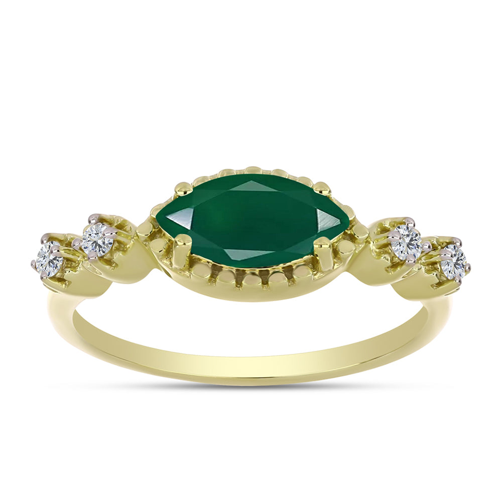 Inel din Argint 925 Placat cu Aur ( 2.85 grame ) cu Agat Verde și Topaz Alb 0.99 Carate 3 