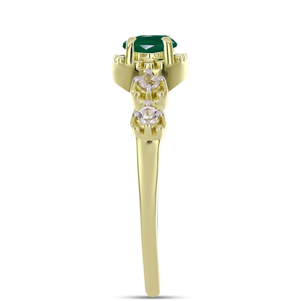 Inel din Argint 925 Placat cu Aur ( 2.85 grame ) cu Agat Verde și Topaz Alb 0.99 Carate