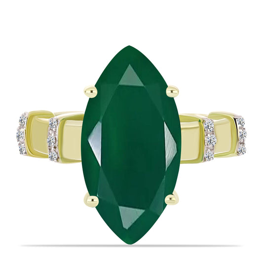Inel din Argint 925 Placat cu Aur ( 4.17 grame ) cu Agat Verde și Topaz Alb 6.55 Carate