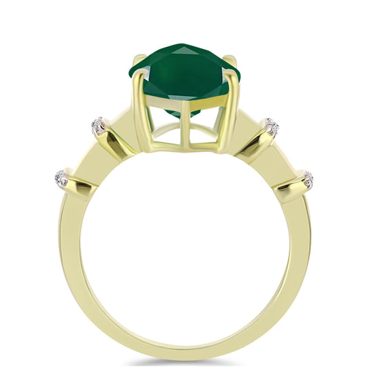 Inel din Argint 925 Placat cu Aur ( 4.17 grame ) cu Agat Verde și Topaz Alb 6.55 Carate