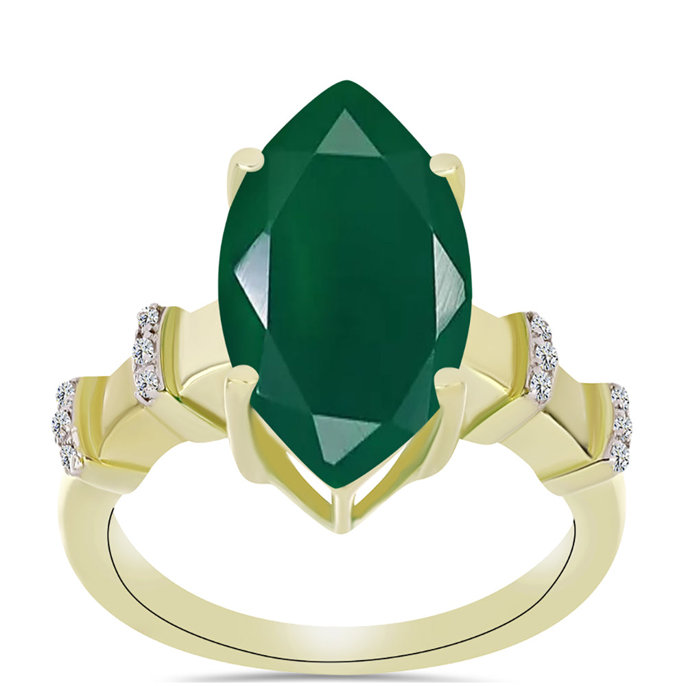 Inel din Argint 925 Placat cu Aur ( 4.17 grame ) cu Agat Verde și Topaz Alb 6.55 Carate 7 