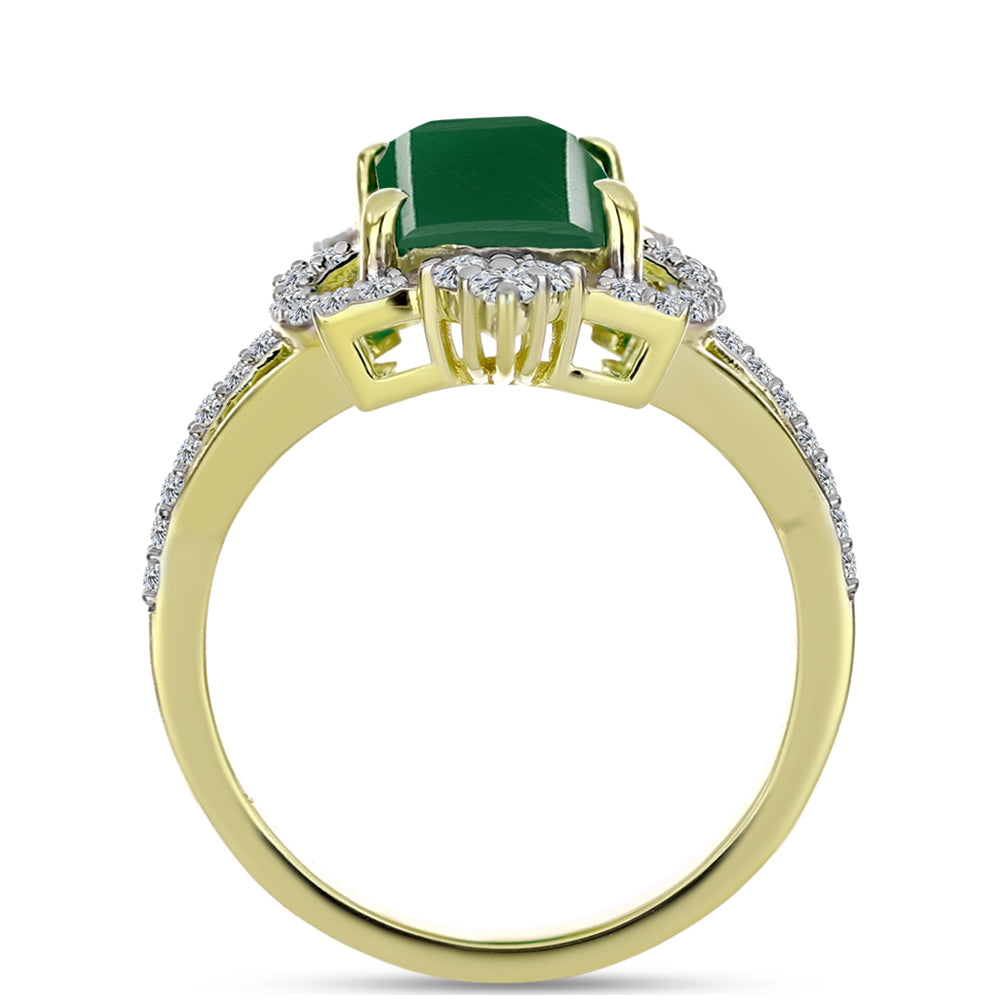 Inel din Argint 925 Placat cu Aur ( 4.76 grame ) cu Agat Verde și Topaz Alb 4.26 Carate 6 