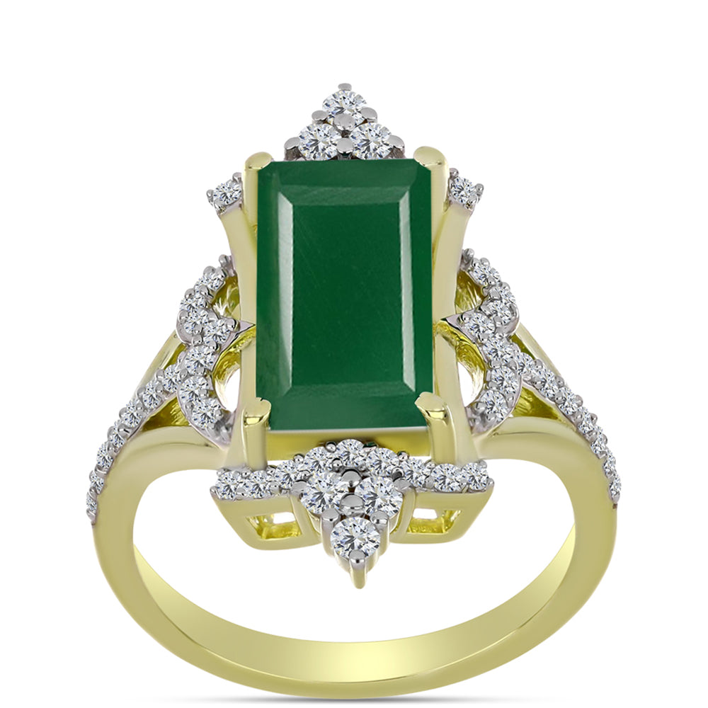 Inel din Argint 925 Placat cu Aur ( 4.76 grame ) cu Agat Verde și Topaz Alb 4.26 Carate 3 