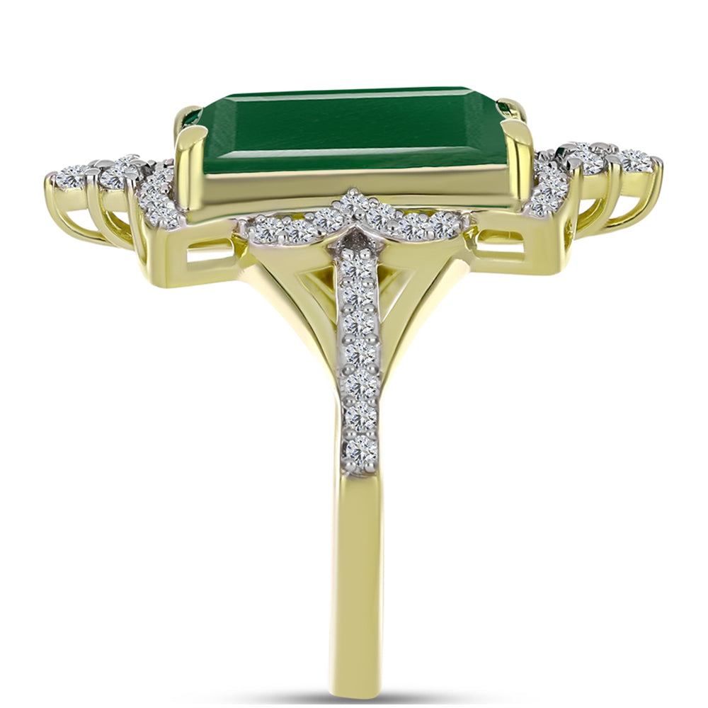 Inel din Argint 925 Placat cu Aur ( 4.76 grame ) cu Agat Verde și Topaz Alb 4.26 Carate 4 