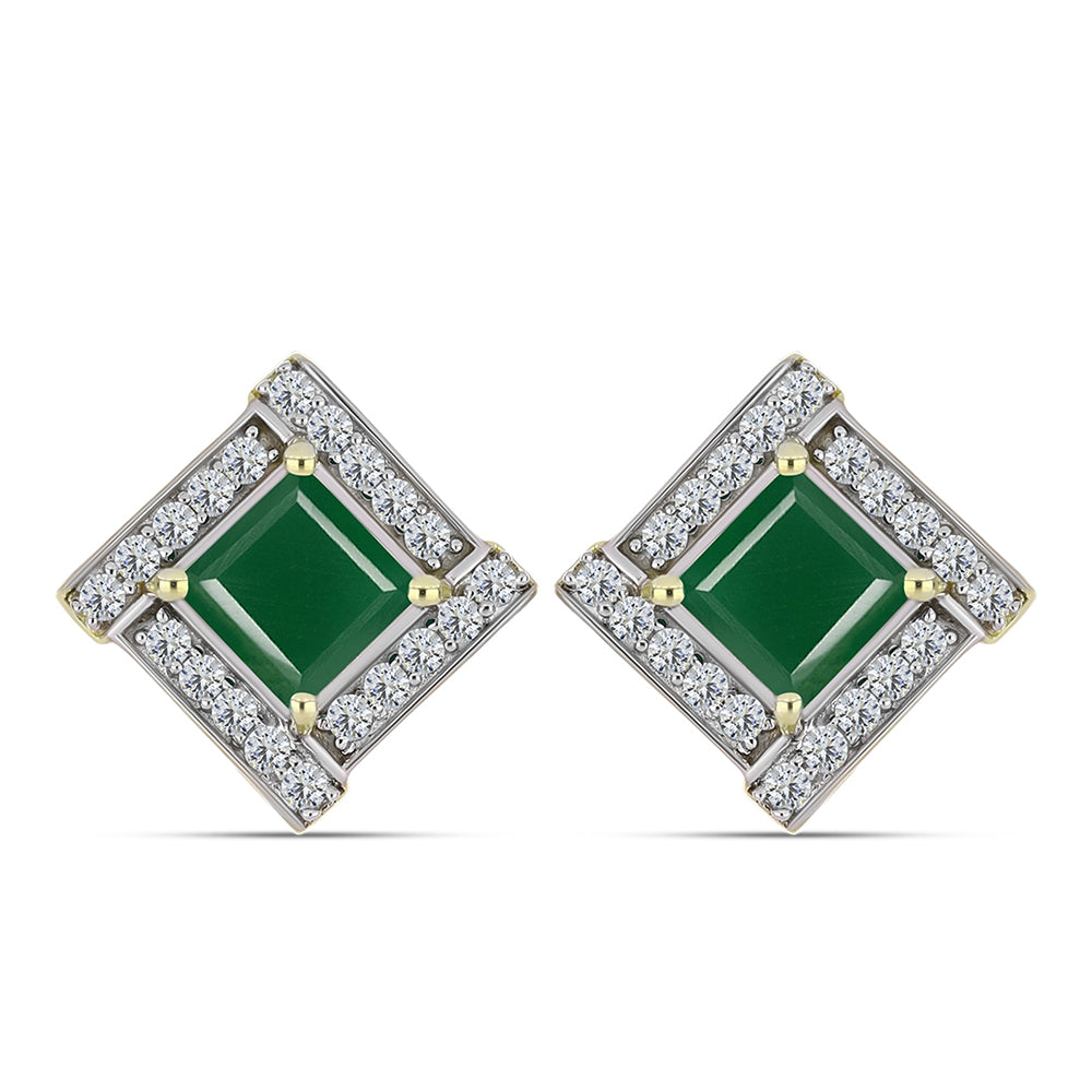 Cercei din Argint 925 Placat cu Aur ( 4.33 grame ) cu Agat Verde și Topaz Alb 2.9 Carate 1 