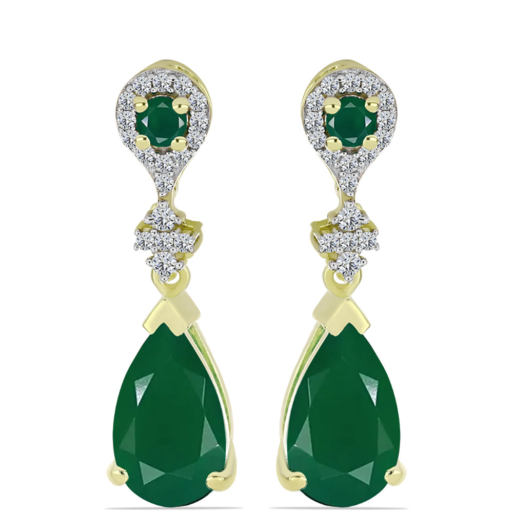 Cercei din Argint 925 Placat cu Aur ( 4.15 grame ) cu Agat Verde 4.89 Carate 3 