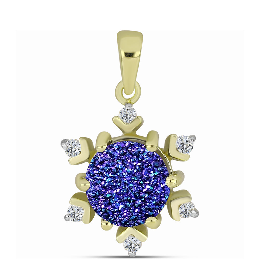 Pandantiv din Argint 925 Placat cu Aur ( 1.81 grame ) cu Drusă Violet și Topaz Alb 2.5 Carate 3 