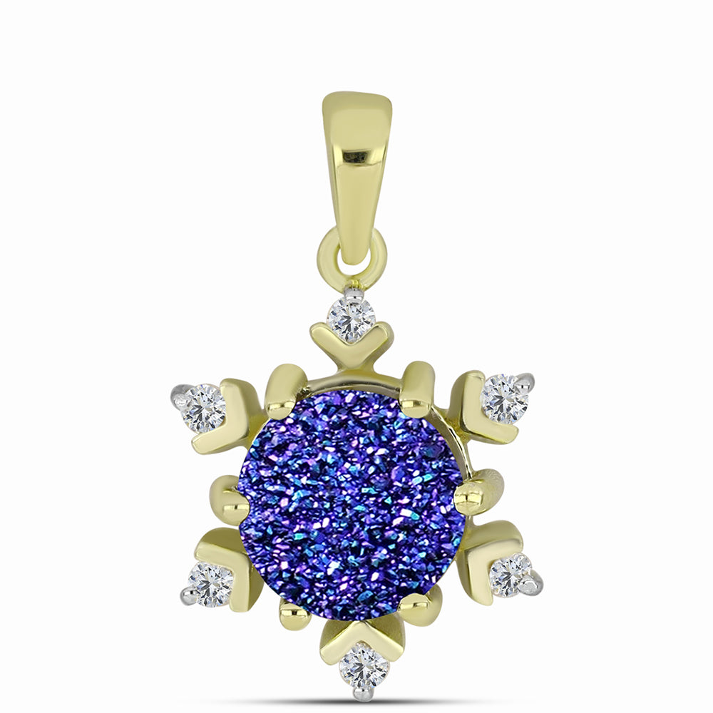 Pandantiv din Argint 925 Placat cu Aur ( 1.81 grame ) cu Drusă Violet și Topaz Alb 2.5 Carate 1 