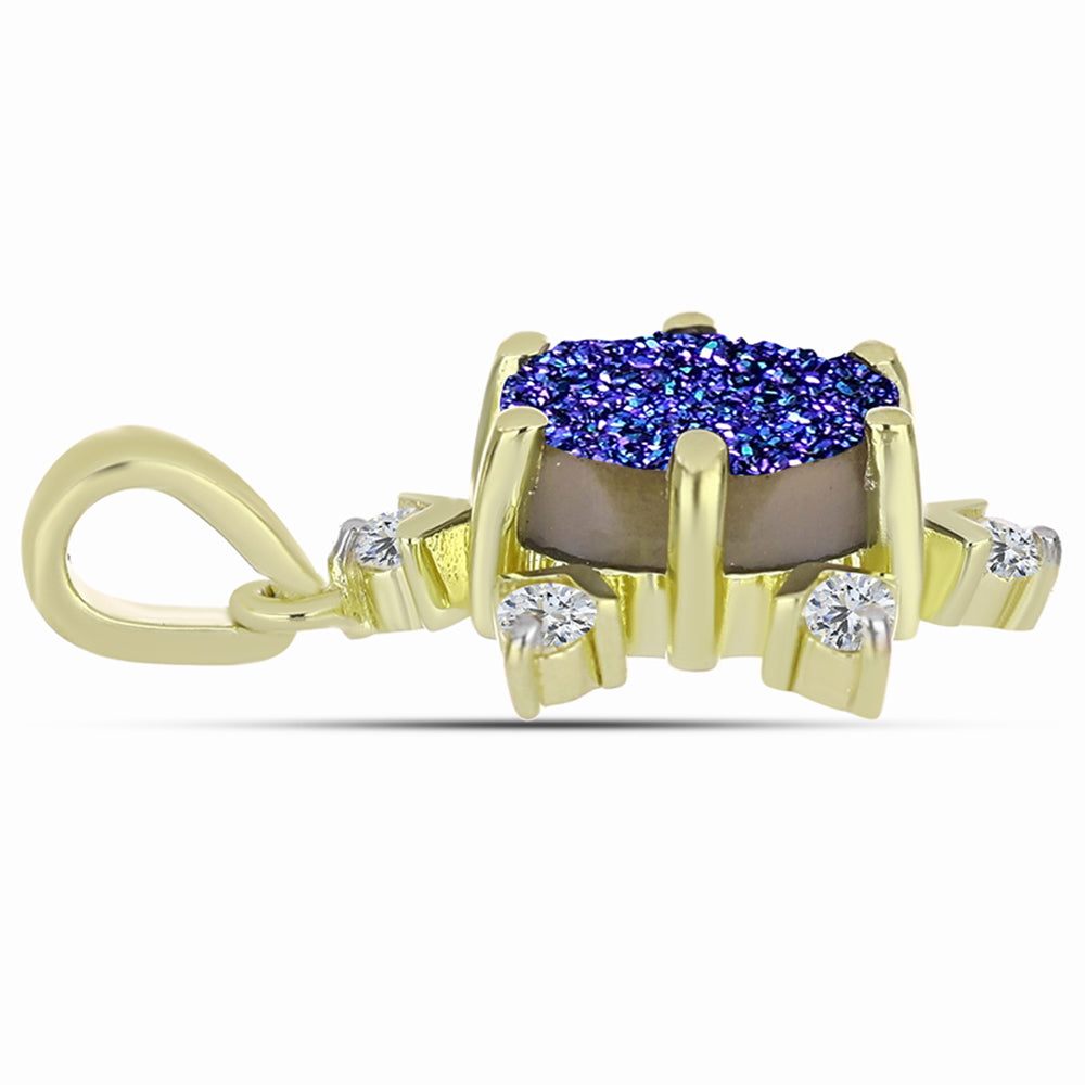 Pandantiv din Argint 925 Placat cu Aur ( 1.81 grame ) cu Drusă Violet și Topaz Alb 2.5 Carate 2 