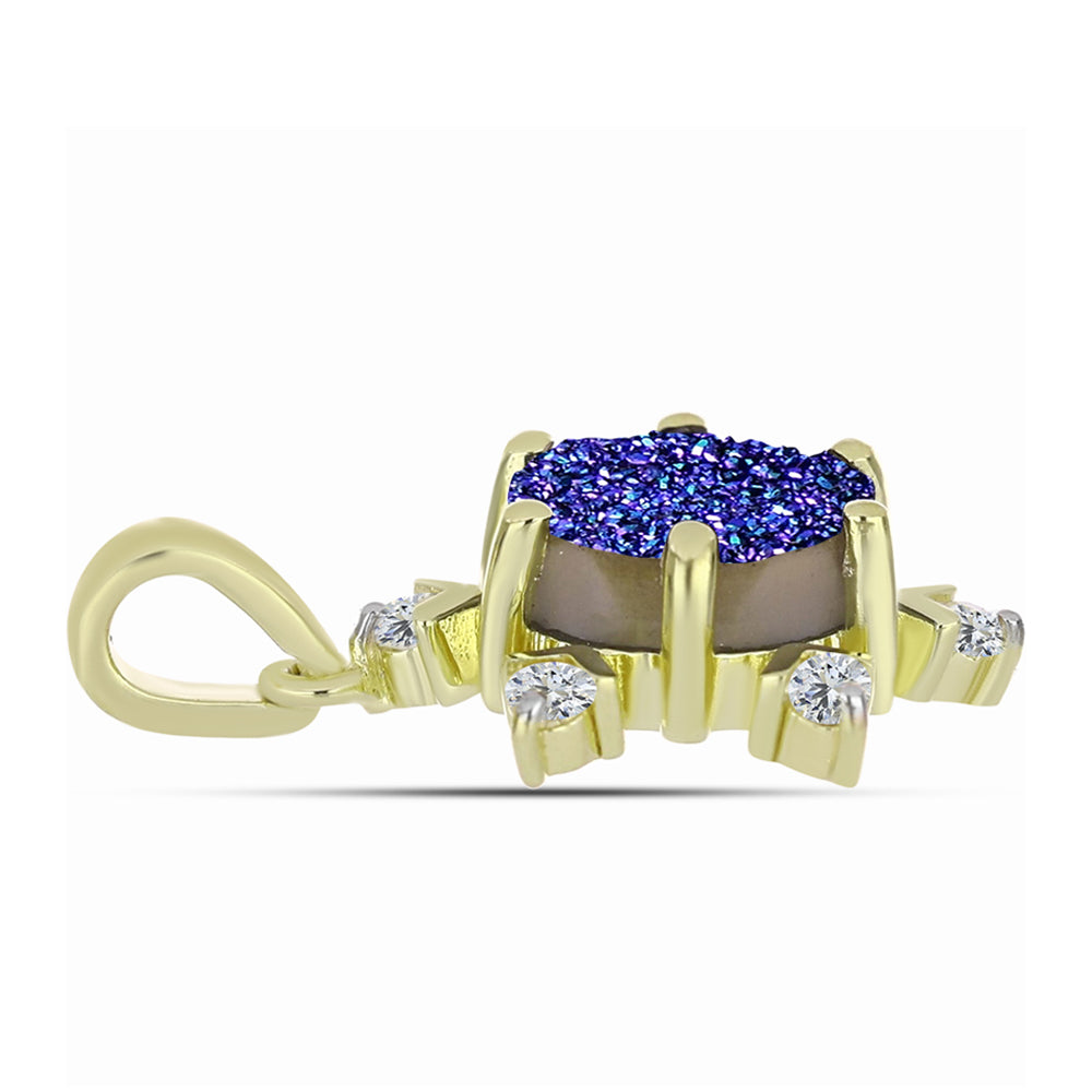 Pandantiv din Argint 925 Placat cu Aur ( 1.81 grame ) cu Drusă Violet și Topaz Alb 2.5 Carate 4 