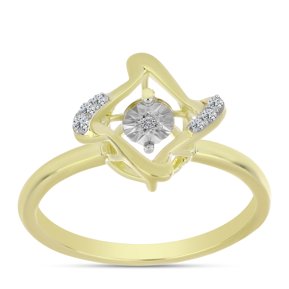 Inel din Argint 925 Placat cu Aur ( 2.57 grame ) cu Diamant Alb și Topaz Alb 0.06 Carate 3 
