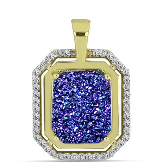 Pandantiv din Argint 925 Placat cu Aur ( 2.26 grame ) cu Drusă Violet și Topaz Alb 5.68 Carate