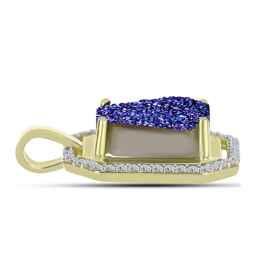 Pandantiv din Argint 925 Placat cu Aur ( 2.26 grame ) cu Drusă Violet și Topaz Alb 5.68 Carate 2 