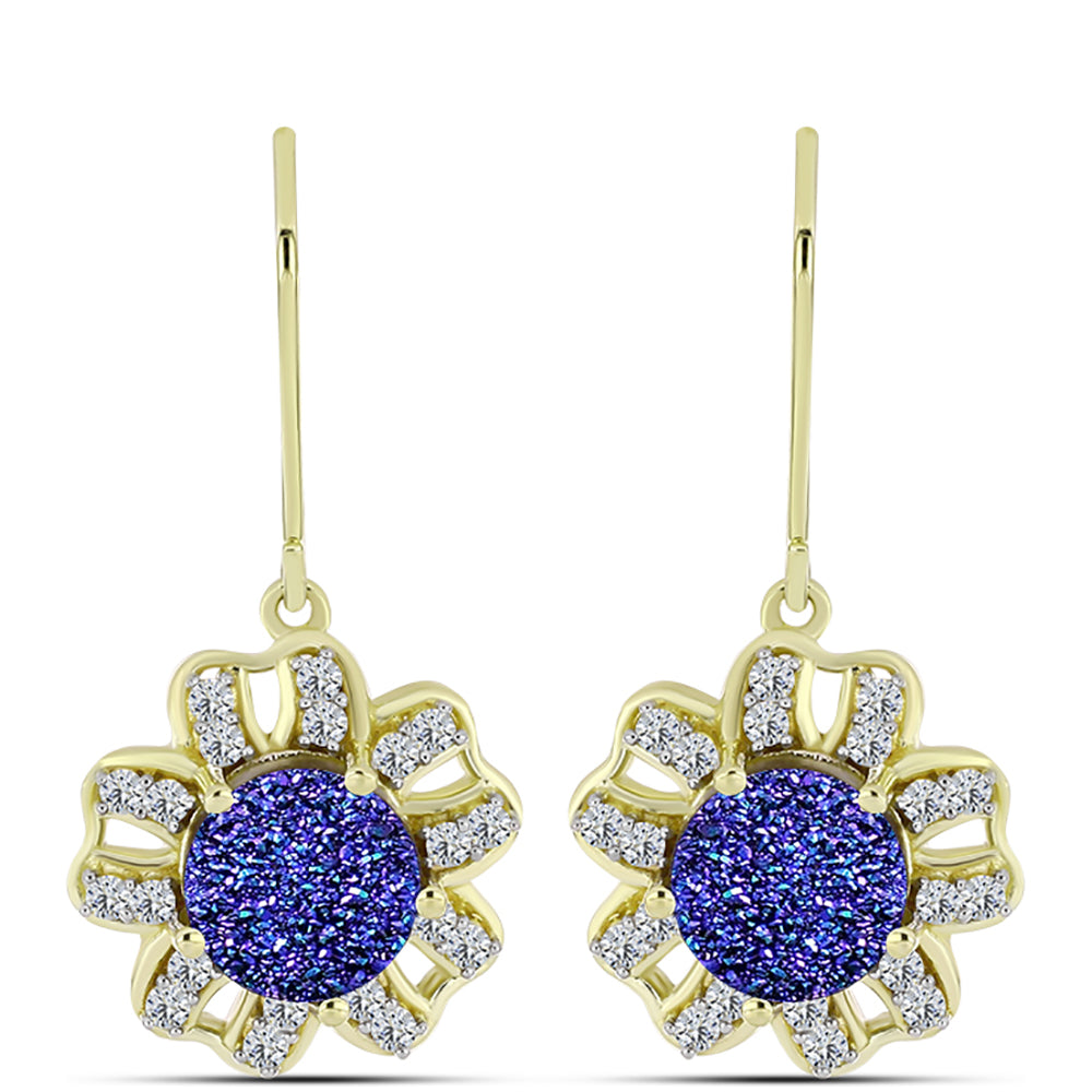 Cercei din Argint 925 Placat cu Aur ( 4.43 grame ) cu Drusă Violet și Topaz Alb 4.26 Carate 1 