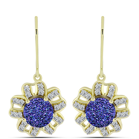 Cercei din Argint 925 Placat cu Aur ( 4.43 grame ) cu Drusă Violet și Topaz Alb 4.26 Carate