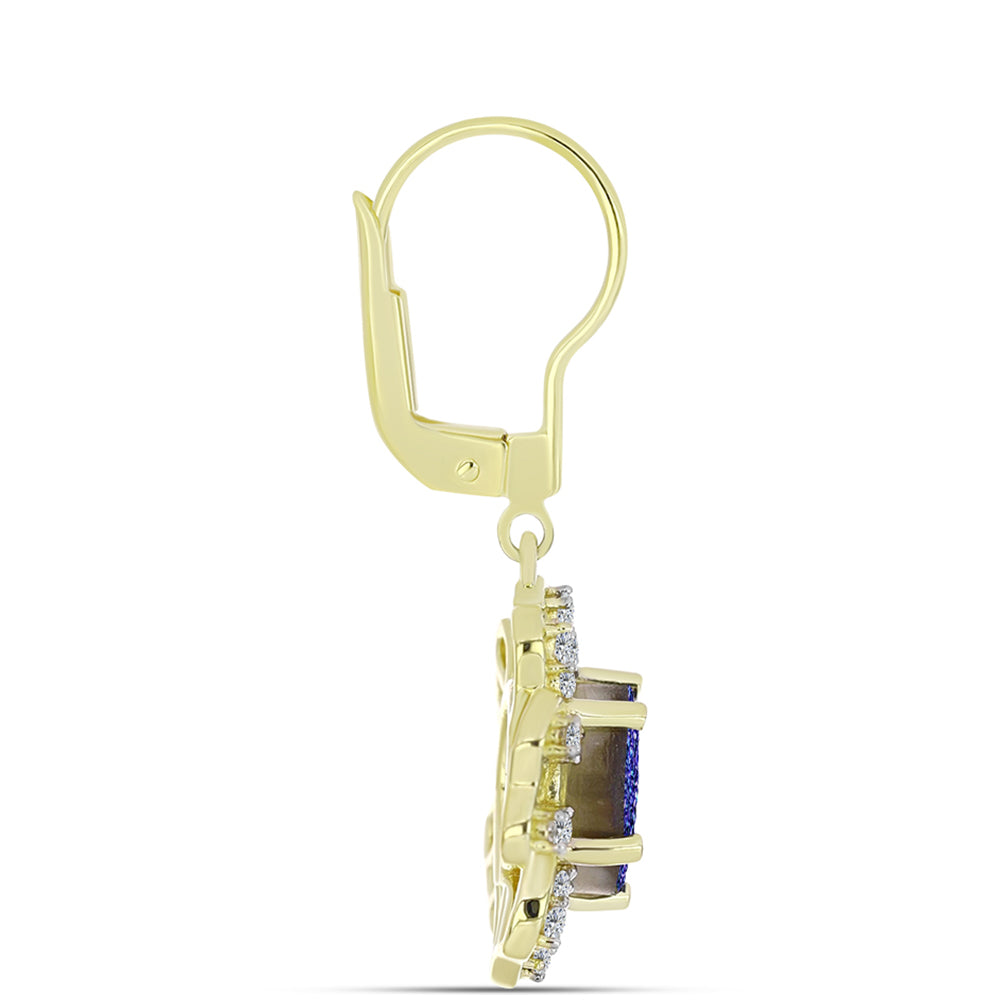Cercei din Argint 925 Placat cu Aur ( 4.43 grame ) cu Drusă Violet și Topaz Alb 4.26 Carate