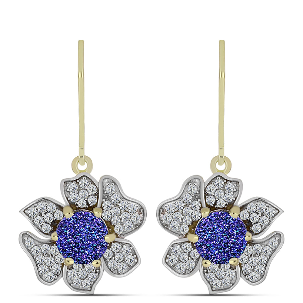 Cercei din Argint 925 Placat cu Aur ( 5.38 grame ) cu Drusă Violet și Topaz Alb 3.68 Carate