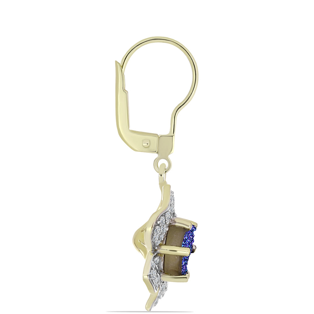 Cercei din Argint 925 Placat cu Aur ( 5.38 grame ) cu Drusă Violet și Topaz Alb 3.68 Carate 2 