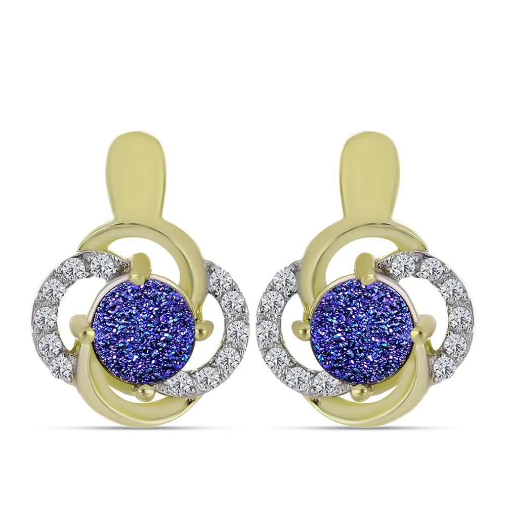 Cercei din Argint 925 Placat cu Aur ( 4.61 grame ) cu Drusă Violet și Topaz Alb 2.13 Carate